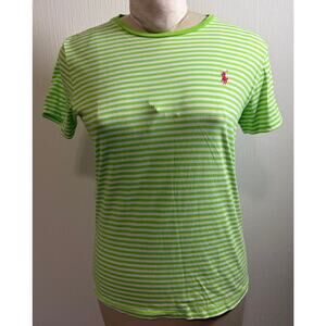 Ralph Lauren Blue Label Women’s Green White Stripe T-Shirt Short Sleeve Large